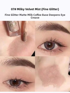 Detailed swatches and application of matte almond liquid eyeshadow shade 07 with fine shimmer