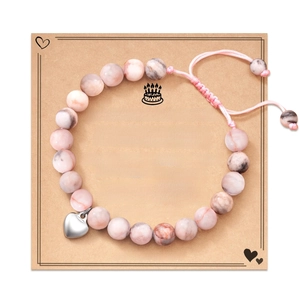 Natural Stone Beaded Bracelet Heart Cross Charm Handmade Adjustable Jewelry Gift With Message Card For Women Men