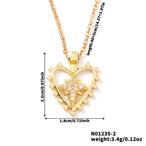 Detailed size specifications for the gold heart pendant necklace with dimensions and weight