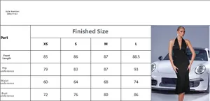 Detailed size chart for the halter neck deep V-neck rhinestone dress for women