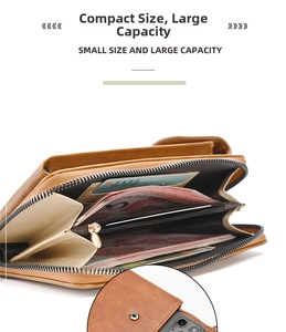 Internal view of brown leather wallet showing card slots and spacious compartments