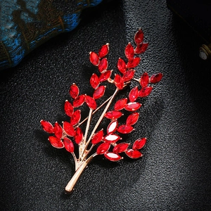 Elegant rose gold wheat ear brooch with red crystals for women accessories