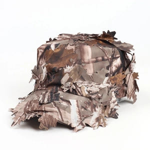 Detailed view of 3D bionic leaf camouflage pattern on a professional sniper jungle hat