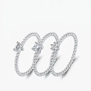 Bague Moissanite Argent Sterling 925 Anneau Perlé Forme Coeur Carré Rond Bijoux Solitaire Élégants Pour Femmes Mariage