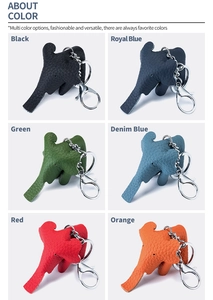 Detailed grid view of cute leather elephant keychains in six vibrant textured colors
