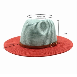 Vue détaillée du chapeau bicolore avec tour de tête 56-58cm et bord large de 7cm