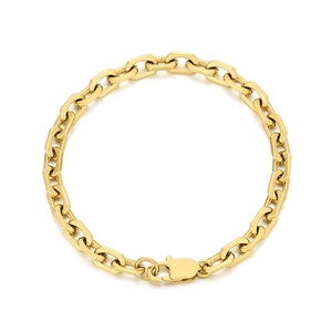 Gold stainless steel hexagonal link chain necklace with lobster clasp on white background
