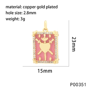 Pink heart and swords tarot pendant in gold-plated copper with zircon border and specs