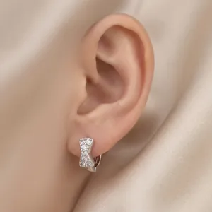 Bowknot Hoop Earrings Copper Inlaid Cubic Zirconia Small Huggies Sweet Cute Jewelry For Girls Women