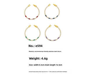 Detail view of 0.3cm stainless steel bracelets with colorful square zircon stones