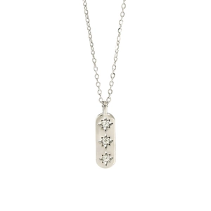 Minimalist S925 sterling silver choker necklace with rectangular star zircon pendant