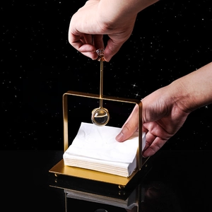 Nordic gold stainless steel napkin holder with crystal weighted arm for dining tables