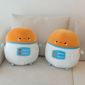 Cartoon astronaut potato plush pillow toys displayed on a beige sofa in home setting