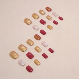Short square champagne gold and rose pink glitter press-on nails with gradient finish