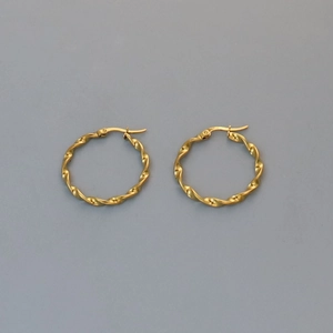 Minimalist vintage gold twisted hoop earrings in non-fading stainless steel for women