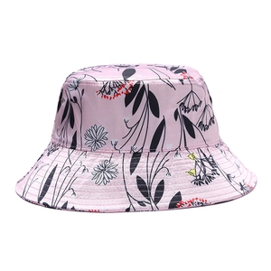 Elegant faux silk floral printed bucket hat for women featuring a retro wide brim design