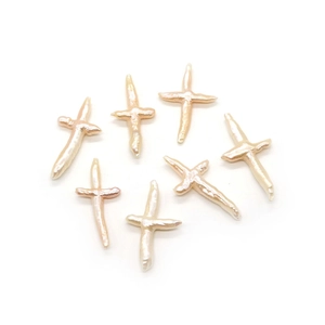 Natural cross shaped baroque freshwater pearls in creamy white for jewelry making