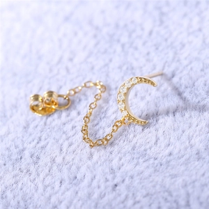Elegant gold S925 sterling silver moon tassel earring with sparkling zircon stones