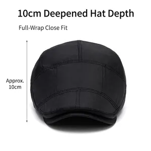Winter black newsboy cap with padded insulation and 10cm deep fit for men