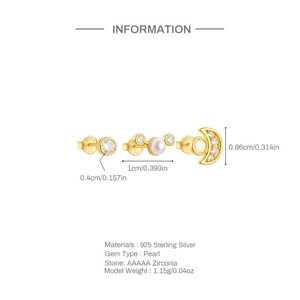 Detail view of 925 sterling silver gold stud earrings set with sizes and S925 hallmark