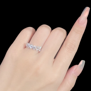 S925 sterling silver ring featuring rectangular and round cubic zirconia in silver finish