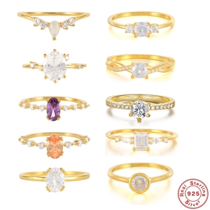 Sparkling Zirconia 925 Sterling Silver Ring Gold Plated Luxury Elegant Women Jewelry For Engagement Wedding