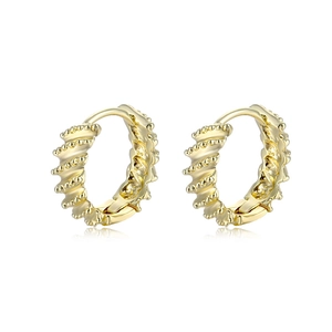 Elegant 18K gold-plated twisted hoop earrings with delicate beaded texture on white base