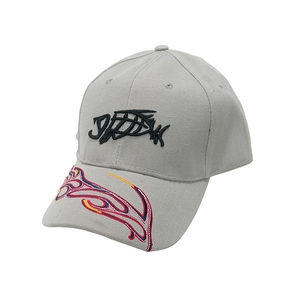 Casquette de baseball grise avec broderie 3D et motifs flammes sur la visière
