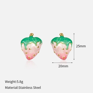 Detail view of strawberry earrings with 25mm height and 20mm width specifications
