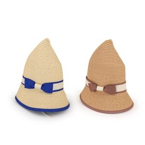 Japanese style color-block straw sun hat with ribbon bow for women and kids
