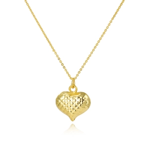 Minimalist 18k gold plated hollow heart necklace with textured diamond pattern pendant