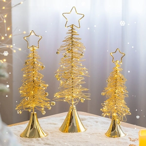 Iron Metal Wire Christmas Tree Desktop Ornament LED Light Up With Bells Star Topper For Home Holiday Decoration