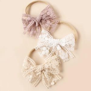 Baby Headband Lace Butterfly Bow High Elastic Nylon Hair Band Embroidery Flower For Infant Toddler Girls