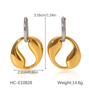 Detail view of two-tone stainless steel earrings with dimensions and weight info
