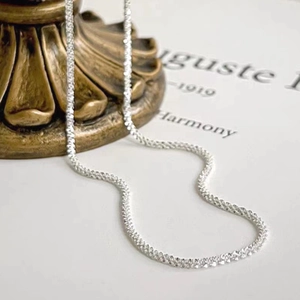 Sparkling 925 sterling silver chain necklace with textured twisted weave for women
