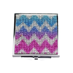 Sparkling crystal folding makeup mirror with colorful wave rhinestone gradient pattern