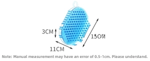 Blue roller massager dimensions showing 15cm length and 11cm width with hand strap