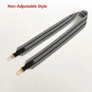 Black and white wave pattern wide replacement handbag strap with gold metal hooks