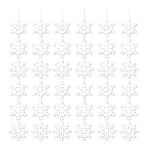 White paper snowflake garland hanging decorations for Christmas holiday window displays