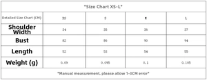Size guide with measurements for women's striped top and poplin shorts set in CM