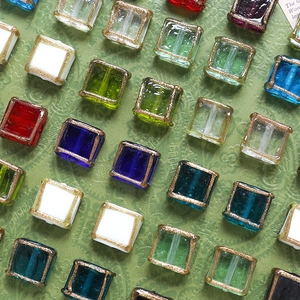 Retro square glass beads with gold foil edges for DIY jewelry making in multiple colors