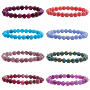 Round Stone Beaded Bracelet Natural Agate Tiger Eye Stretch Healing Jewelry Women Men