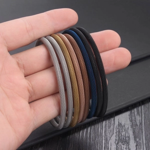 Five punk mesh cable bracelets in silver, gold, rose gold, blue and black stainless steel