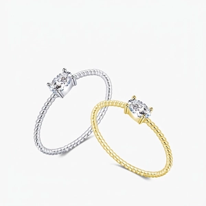 925 Sterling Silver Ring For Women Minimalist Twisted Rope Wave Pattern Oval Zirconia Gold Silver Plated Fashion Jewelry