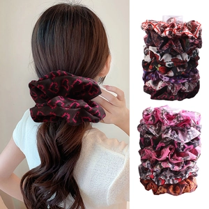 Large Fabric Scrunchies Rose Skull Heart Print Elastic Hair Ties Valentine's Day Ponytail Holder Women Hair Accessories
