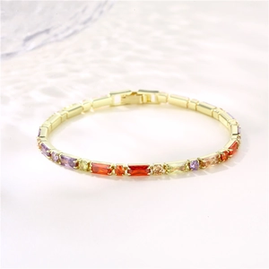Colorful Zircon Bracelet Gold Plated Copper Rainbow Baguette Crystal Jewelry For Women Fashion Gift