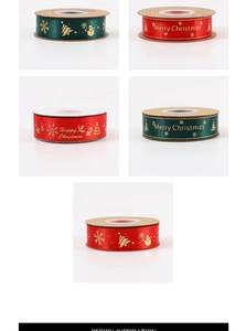 Christmas ribbon rolls with gold foil trees and snowmen for DIY holiday gift wrapping