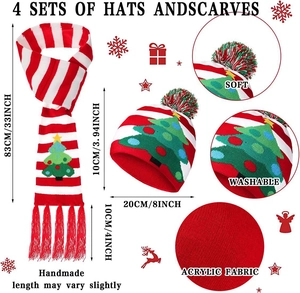 Guide des tailles détaillé et texture du tissu acrylique doux du set bonnet de Noël LED