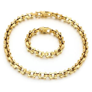 Minimalist gold stainless steel 11mm bamboo curve link chain necklace and bracelet set