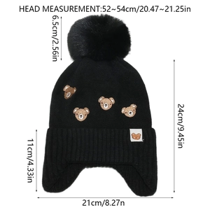 Spécifications de taille pour bonnet tricoté enfants avec cache-oreilles et broderie
